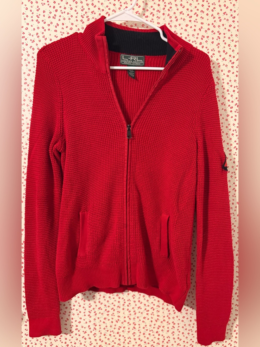 Ralph Lauren Red Full-Zip Knit Sweater